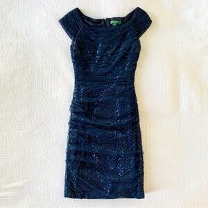 Ralph Lauren Navy Sequin Cap Sleeve Sheath Dress - Size 6 - Cocktail Dress